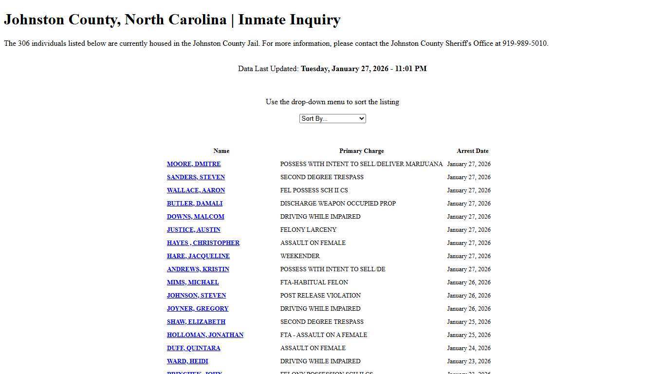 Johnston County, North Carolina Inmate Inquiry